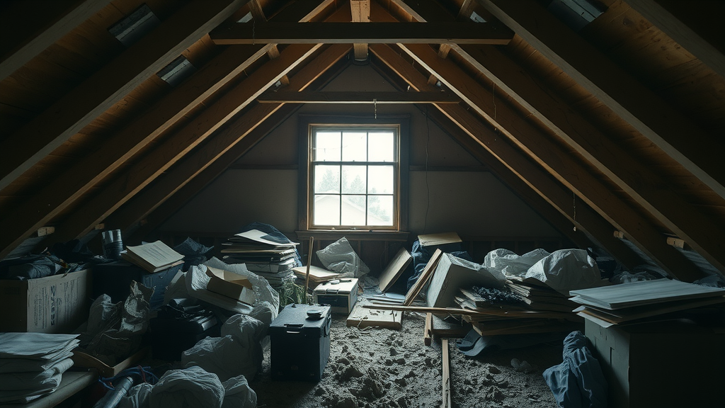 Cluttered attic insulation issues in Houston home – attic insulation and roof leaks Houston
