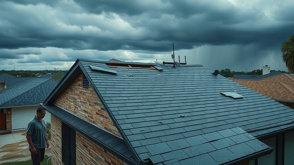 storm damage roof repair houston suburban home missing shingles and water damage