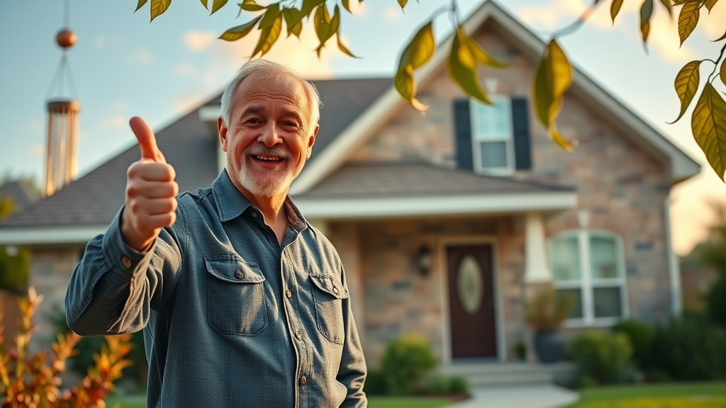 Confident Houston homeowner with newly installed roof, expressing peace of mind after expert roof installation Houston