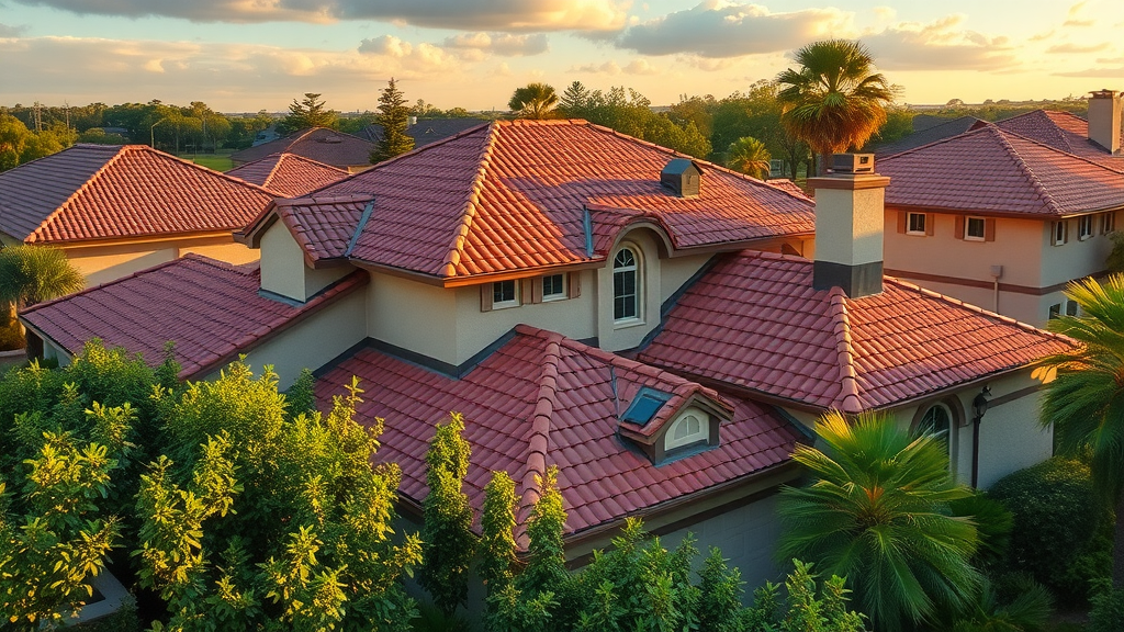 Sunlit tile roof with terracotta and concrete tiles—best roofing materials Houston for beauty and durability